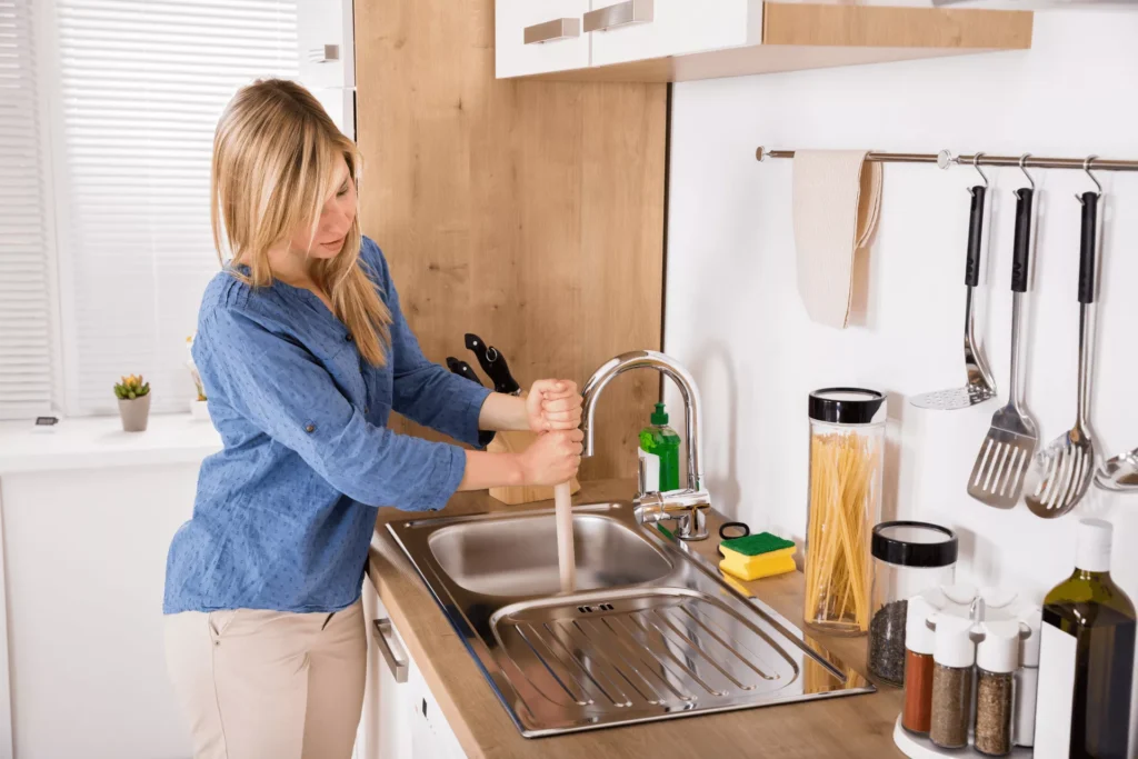 Woman plunging sink