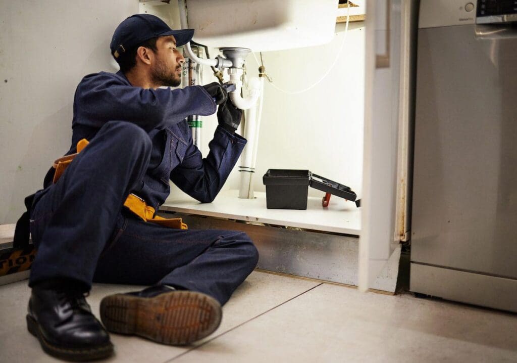plumber working on sink plumbing