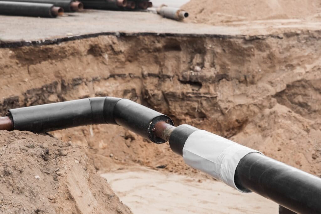Sewer line being dug out for repairs
